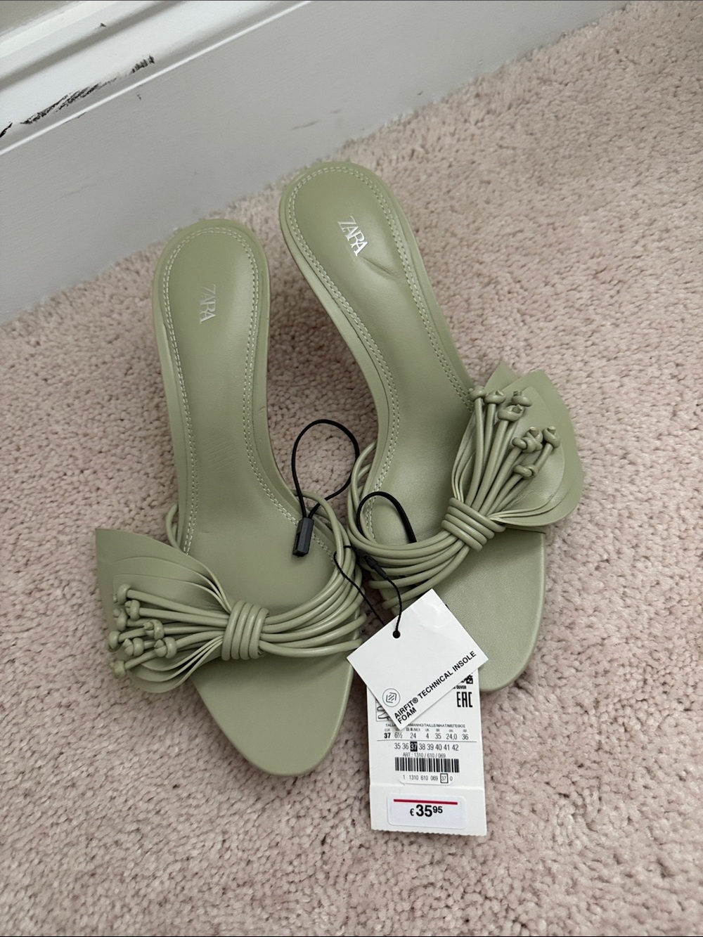 ZARA Light Olive Knot-Detail Slide Heels